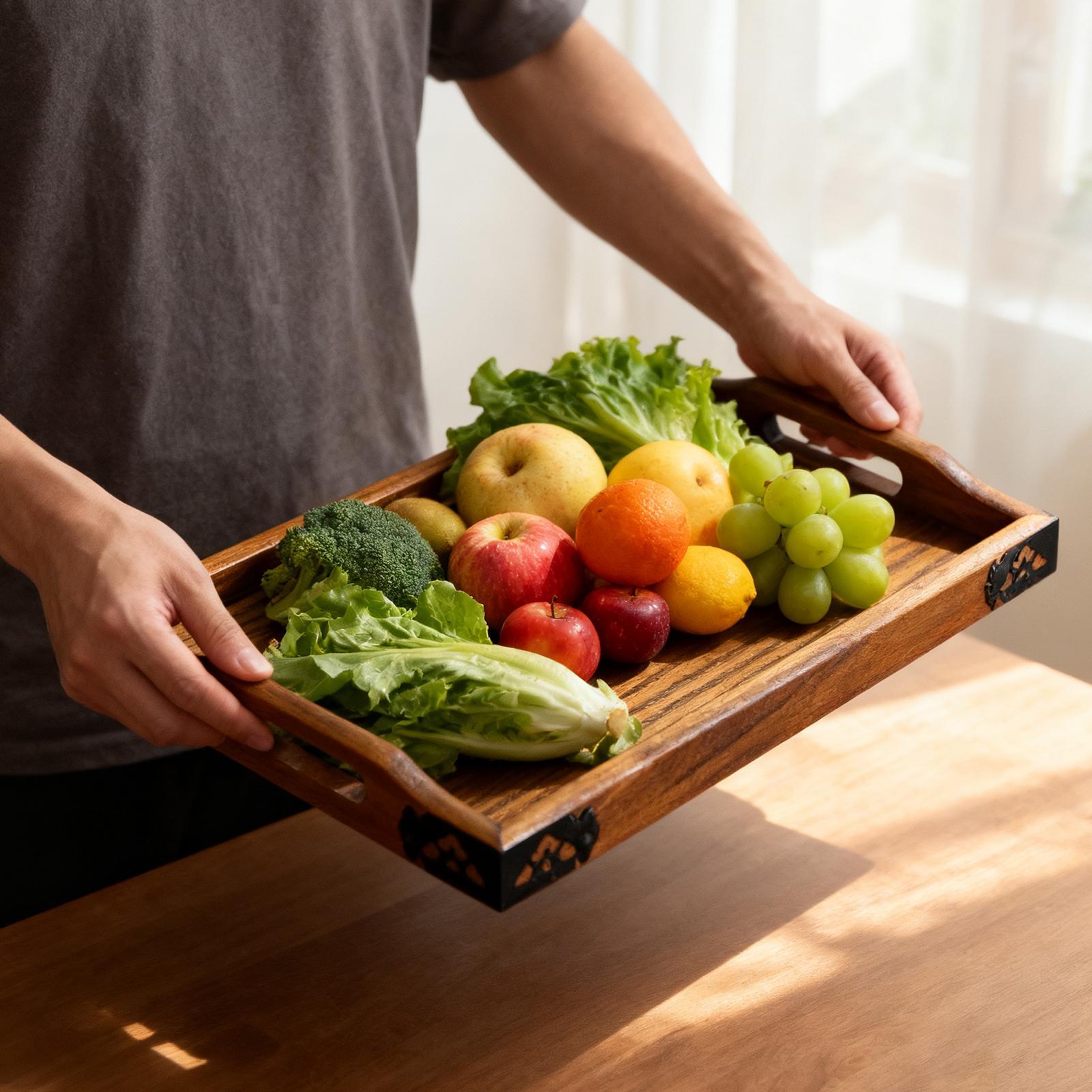 Food Platter Snacks - Wooden Serving Tray with Handles Wood