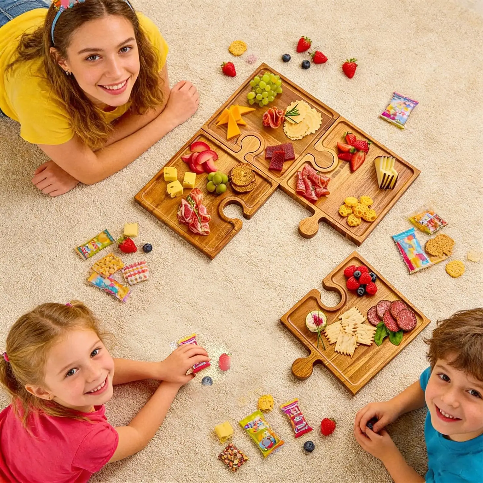 Puzzle Food Display Tray Woode - Food Platter Snacks 评论和价格