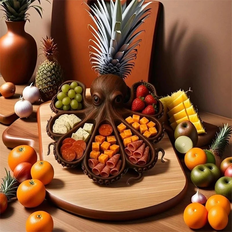 Wooden Octopus Serving Tray, M - Food Platter Snacks 评论和价格