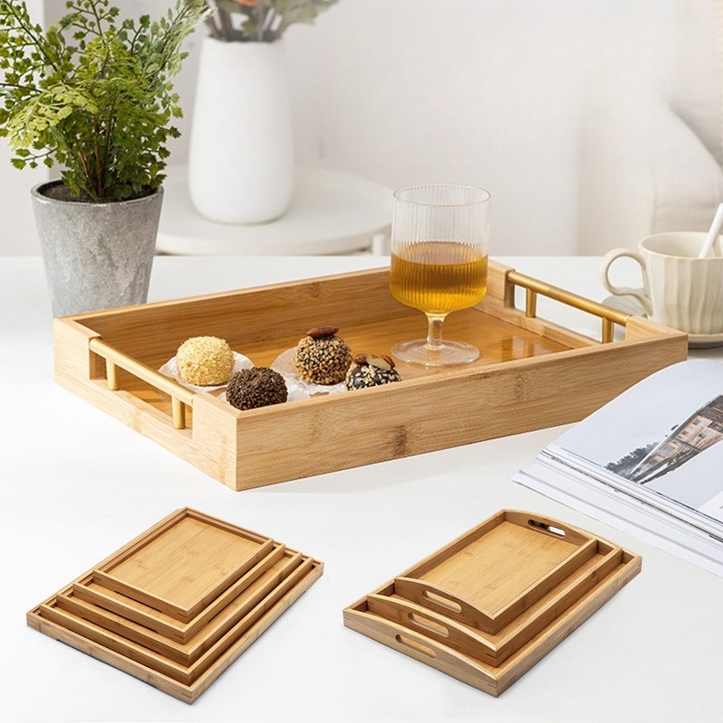 Natural Bamboo Serving Tray Se - Food Platter Snacks 评论和价格